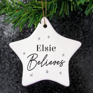 Personalised Believes Ceramic Star Decoration: 2 - Christmas Decorations By Gift Moments