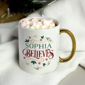 Personalised Believes In Christmas Gold Handled Mug: 2 - Mugs By Gift Moments
