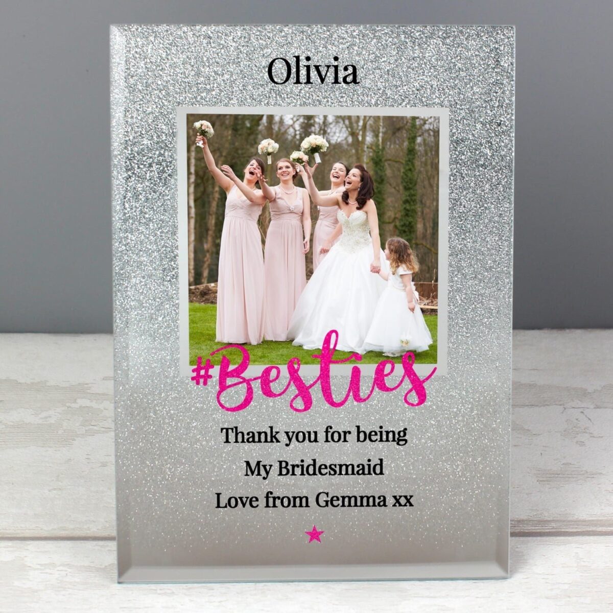 Personalised ’Bestie’ 4x4 Glitter Glass Photo Frame: 3 - Photo Frames By Gift Moments