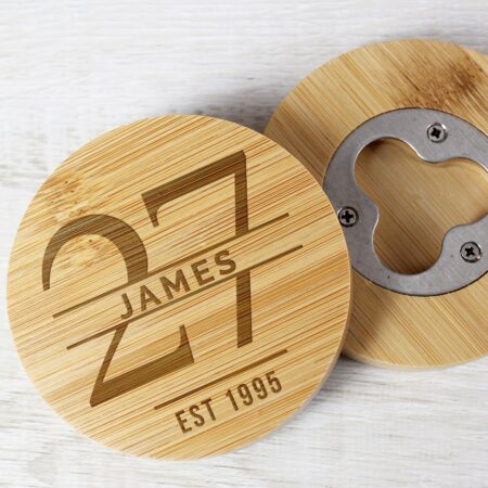 Personalised Big Age Bamboo Bottle Opener Coaster: 5 - Coasters By Gift Moments