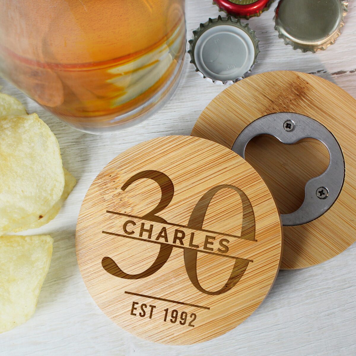 Personalised Big Age Bamboo Bottle Opener Coaster: 3 - Coasters By Gift Moments