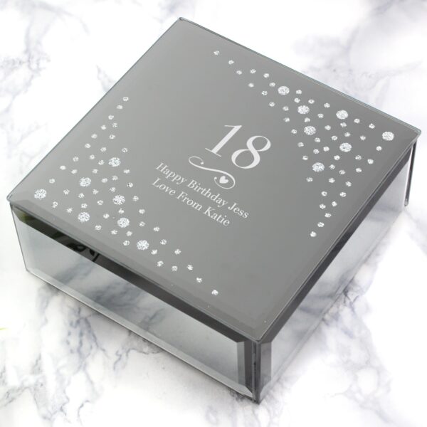 Personalised Big Age Swirls & Hearts Diamante Glass Trinket Box: 1 - Trinket Boxes By Gift Moments