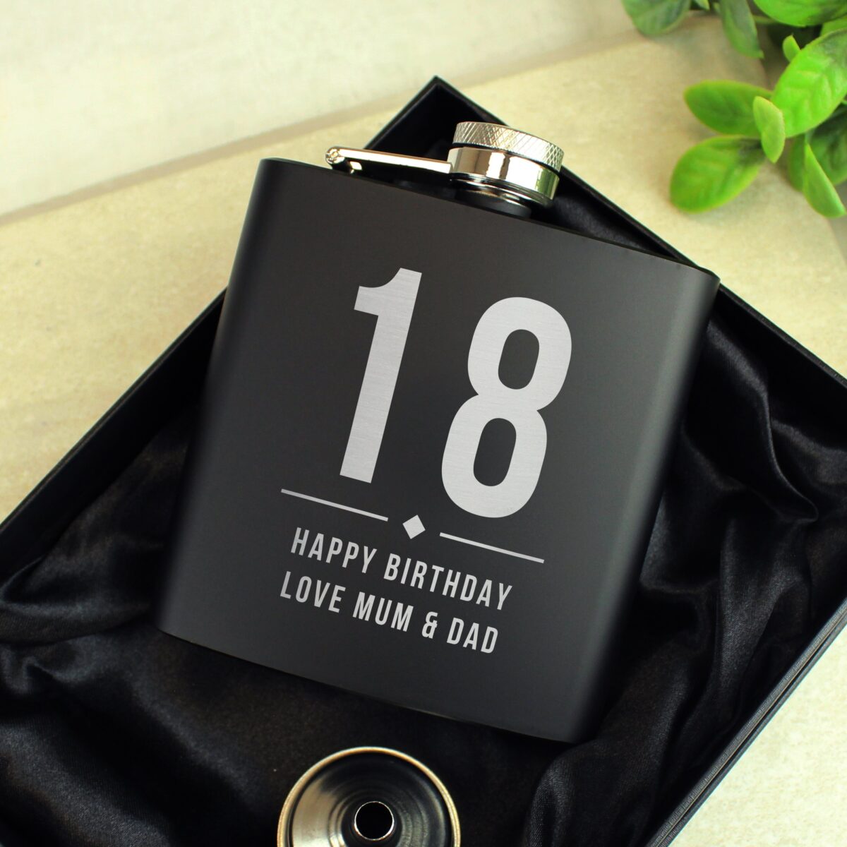 Personalised Big Numbers Black Hip Flask: 4 - Hip Flasks By Gift Moments