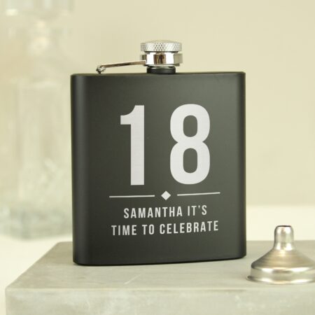 Personalised Big Numbers Black Hip Flask: 7 - Hip Flasks By Gift Moments