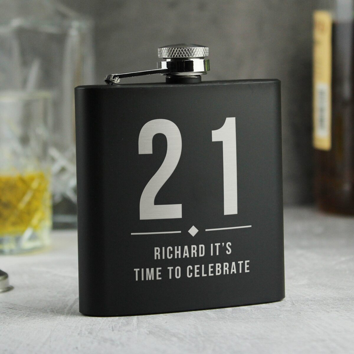 Personalised Big Numbers Black Hip Flask: 1 - Hip Flasks By Gift Moments