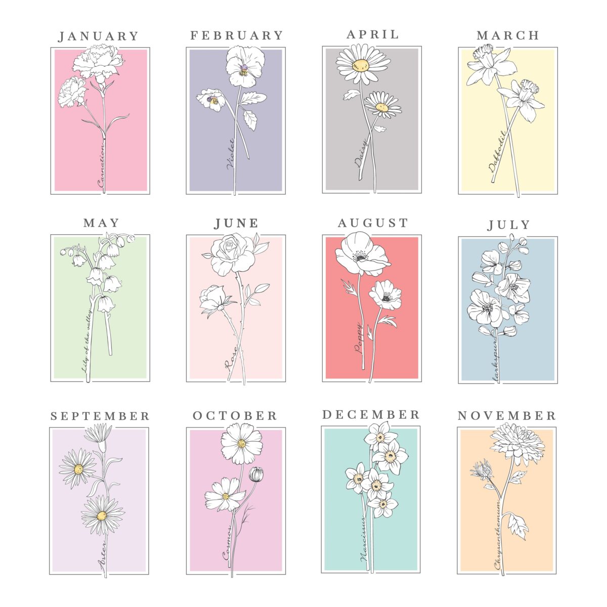 Personalised Birth Flower Framed Prints: 4 - Framed Prints By Gift Moments