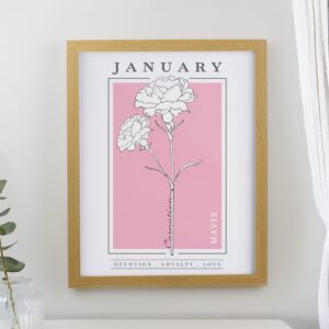 Personalised Birth Flower Framed Prints: 1 - Oak - Framed Prints By Gift Moments