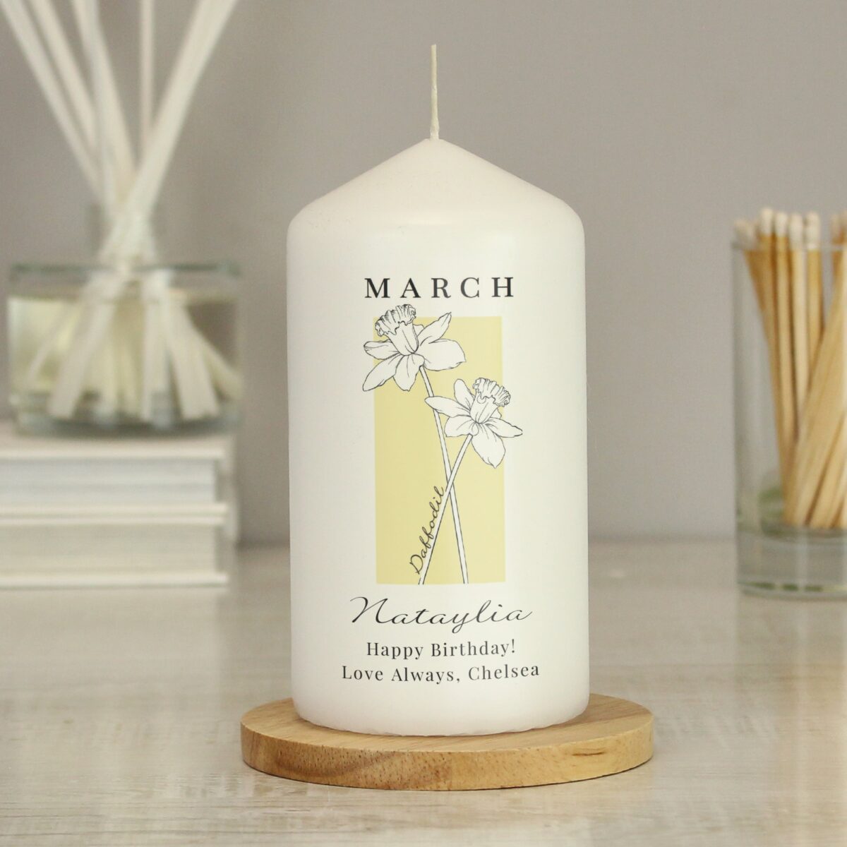 Personalised Birth Flower Pillar Candle: 4 - Candles By Gift Moments