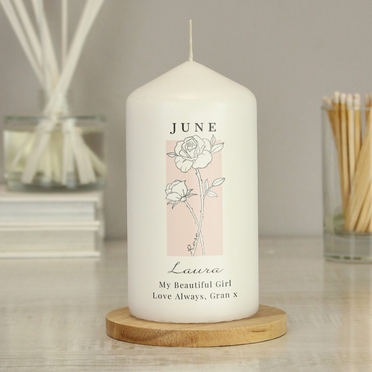 Personalised Birth Flower Pillar Candle: 7 - Candles By Gift Moments
