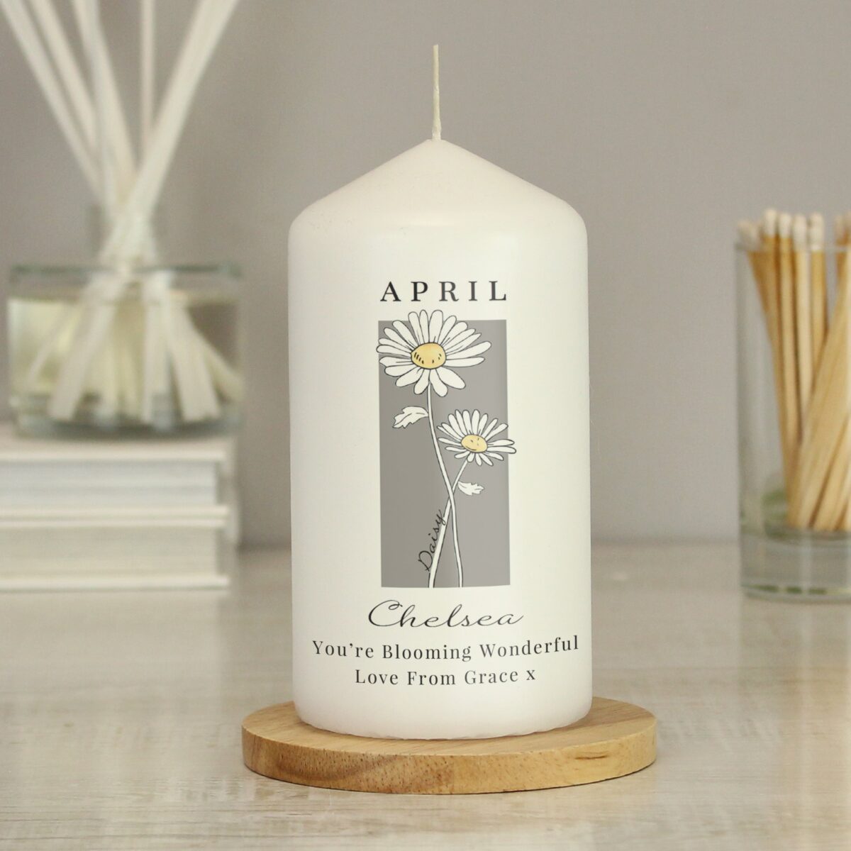 Personalised Birth Flower Pillar Candle: 5 - Candles By Gift Moments