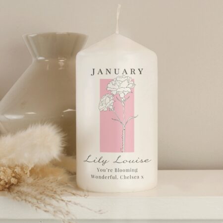 Personalised Birth Flower Pillar Candle: 2 - Candles By Gift Moments