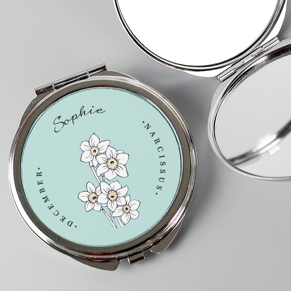 Personalised Birth Flower Round Compact Mirror: 12 - Compact Mirrors By Gift Moments