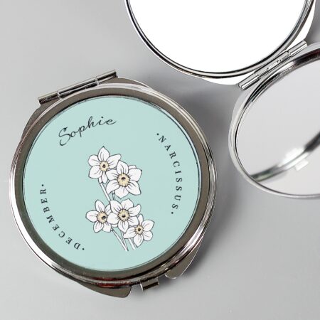Personalised Birth Flower Round Compact Mirror: 12 - Compact Mirrors By Gift Moments
