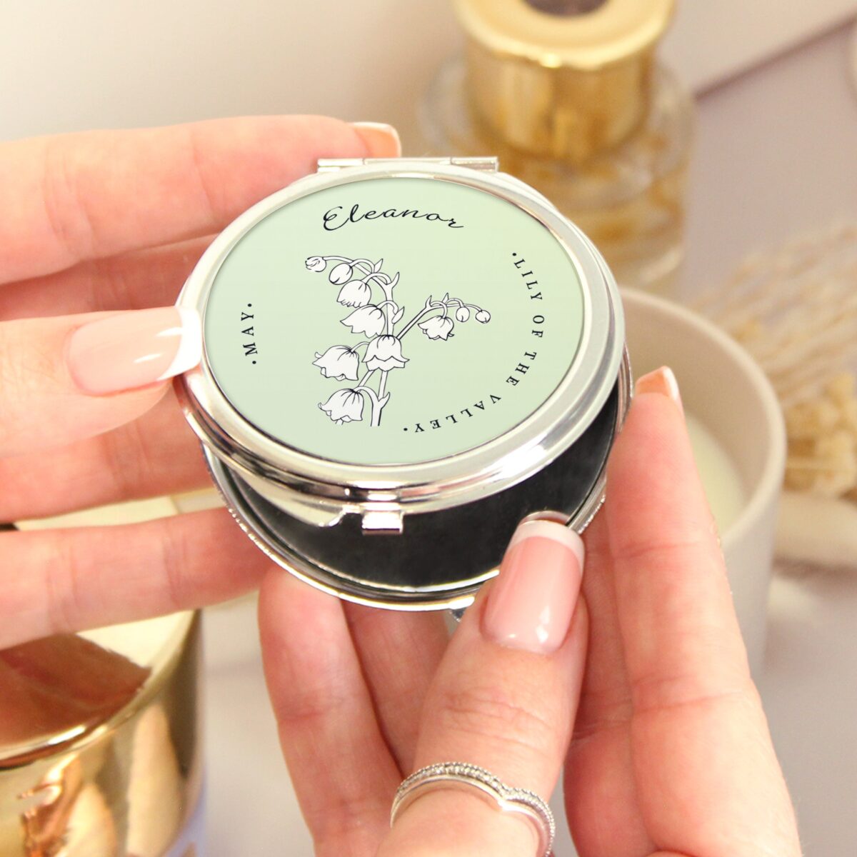 Personalised Birth Flower Round Compact Mirror: 7 - Compact Mirrors By Gift Moments