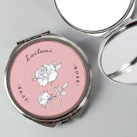 Personalised Birth Flower Round Compact Mirror: 8 - Compact Mirrors By Gift Moments