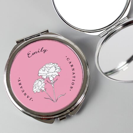Personalised Birth Flower Round Compact Mirror: 2 - Compact Mirrors By Gift Moments