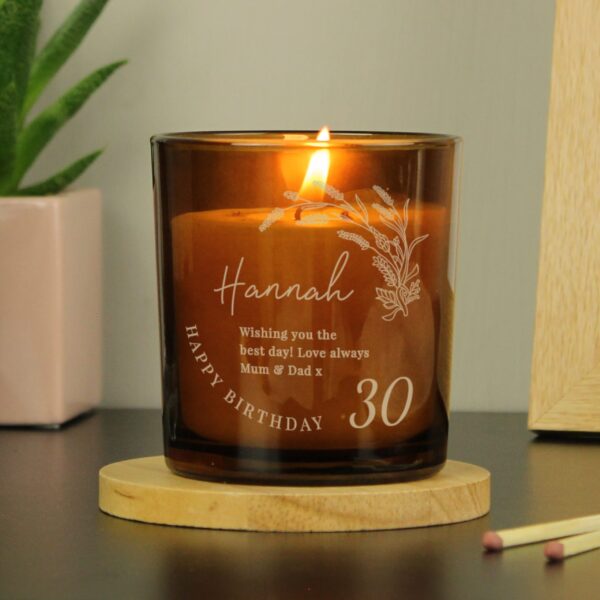 Personalised Birthday Amber Glass Candle: 1 - Candles By Gift Moments