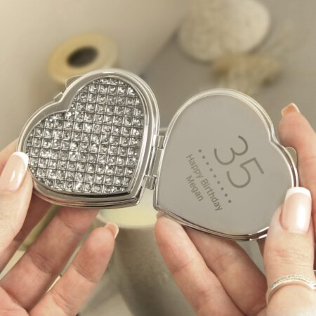 Personalised Birthday Big Age Diamante Heart Compact Mirror: 2 - Compact Mirrors By Gift Moments