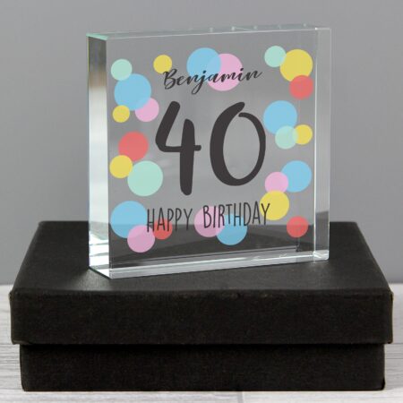 Personalised Birthday Colour Confetti Crystal Token: 5 - Crystal Tokens By Gift Moments