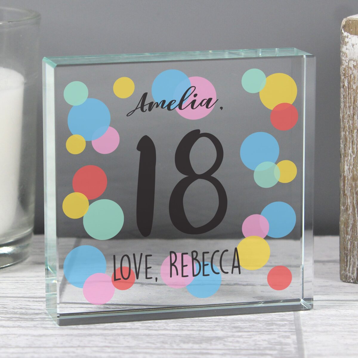Personalised Birthday Colour Confetti Crystal Token: 2 - Crystal Tokens By Gift Moments