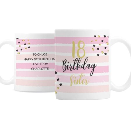 Personalised Birthday Gold and Pink Stripe Mug: 4 - Mugs By Gift Moments