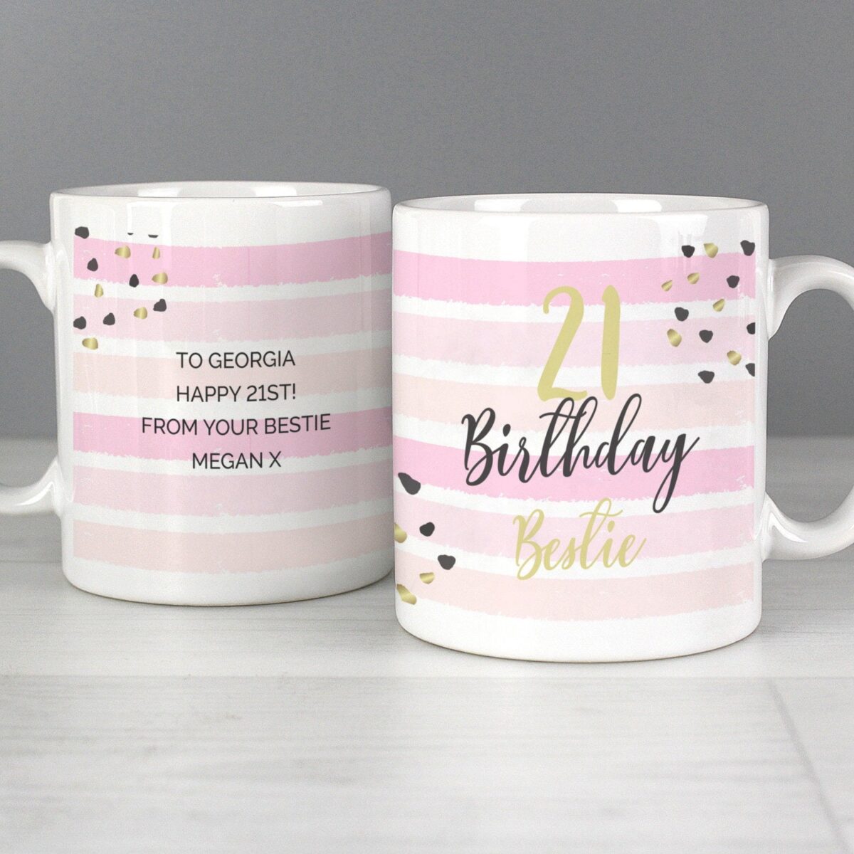 Personalised Birthday Gold and Pink Stripe Mug: 1 - Mugs By Gift Moments