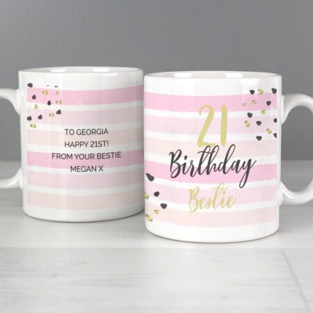 Personalised Birthday Gold and Pink Stripe Mug: 1 - Mugs By Gift Moments