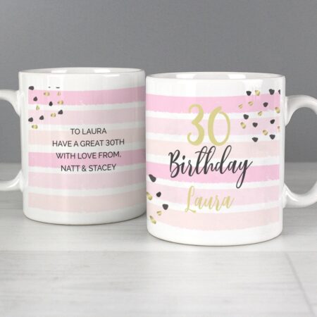 Personalised Birthday Gold and Pink Stripe Mug: 3 - Mugs By Gift Moments