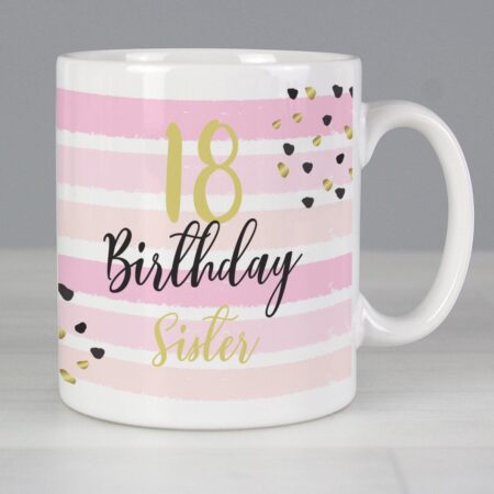 Personalised Birthday Gold and Pink Stripe Mug: 2 - Mugs By Gift Moments