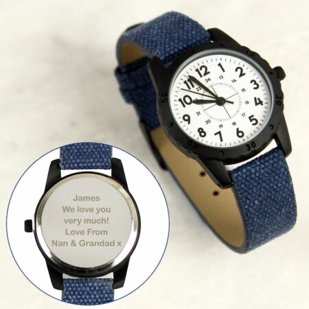 Personalised Black with Blue Canvas Strap Boys Watch: 4 - Watches By Gift Moments