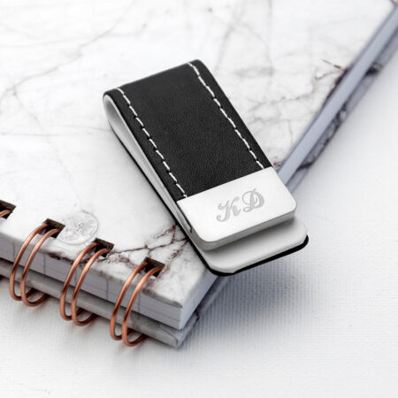 Personalised Black Leather Money Clip: 4 - Script Font - Wallets & Money Clips By Gift Moments