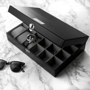 Personalised Black Leather Watch and Cufflink Box: 1 - Jewellery Boxes By Gift Moments