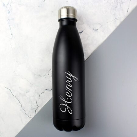 Personalised Black Metal Insulated Drinks Bottle: 4 - Water Bottles By Gift Moments