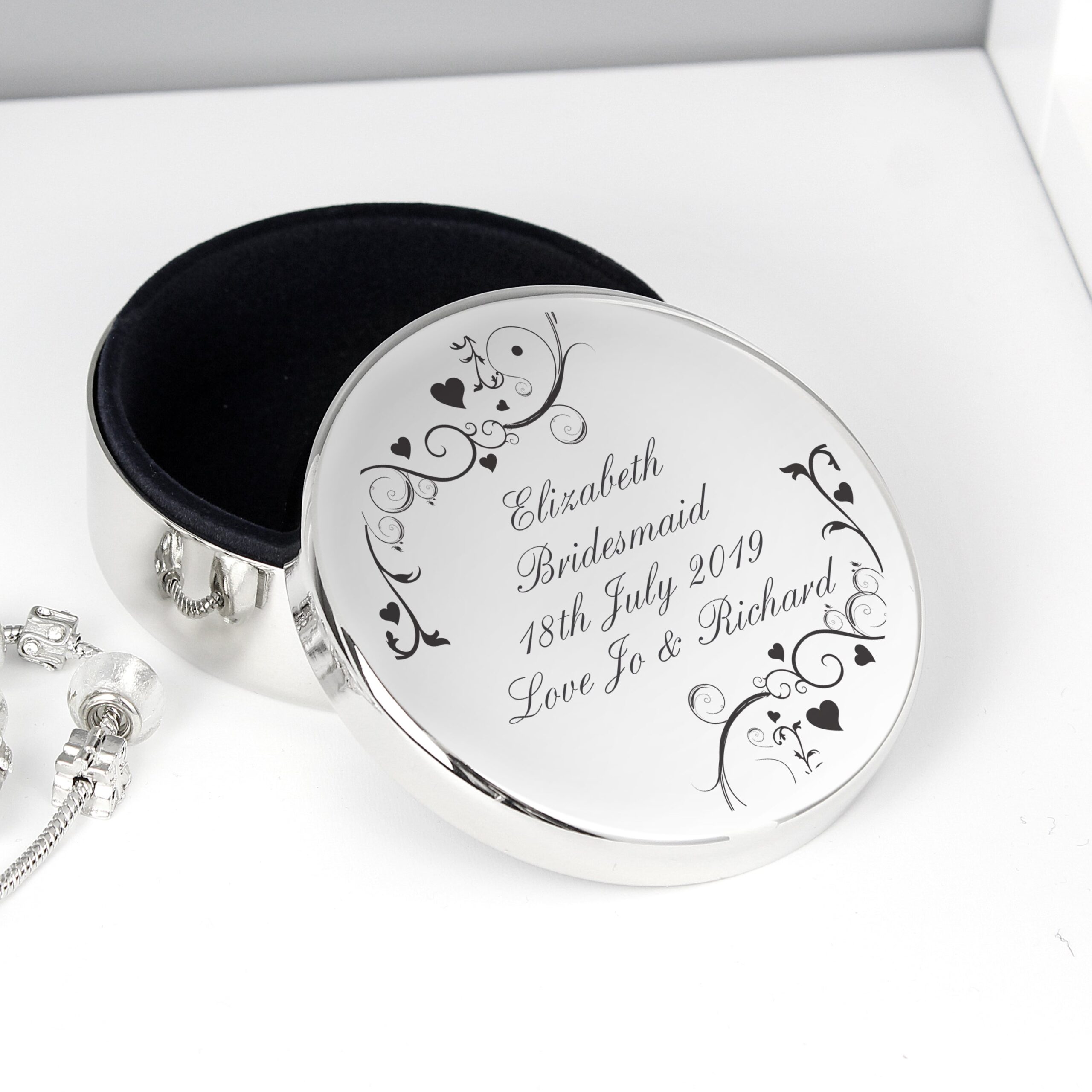 Personalised Black Swirl Round Trinket Box: 1 - Trinket Boxes By Gift Moments