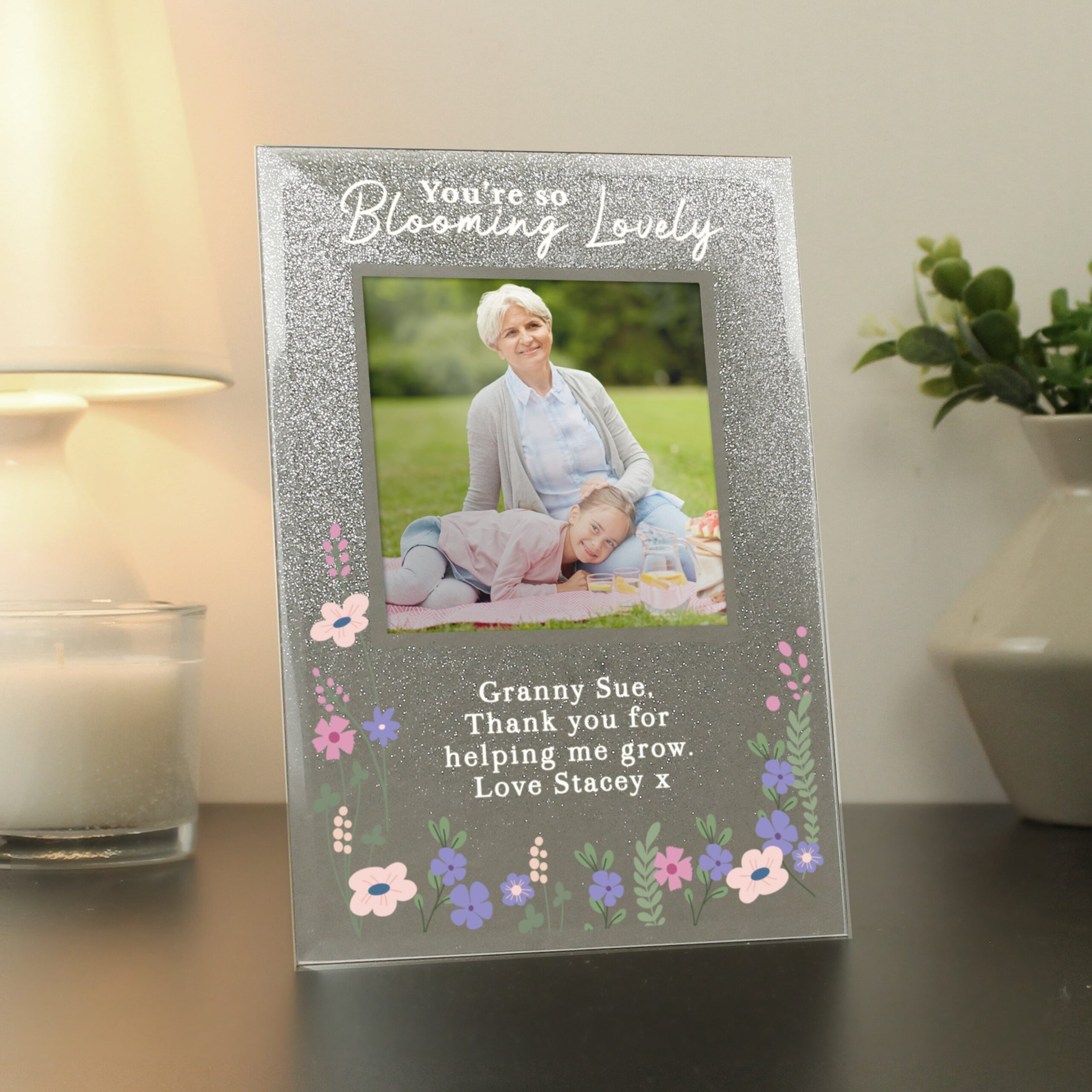 Personalised Blooming Lovely 6x4 Glitter Photo Frame: 1 - Photo Frames By Gift Moments