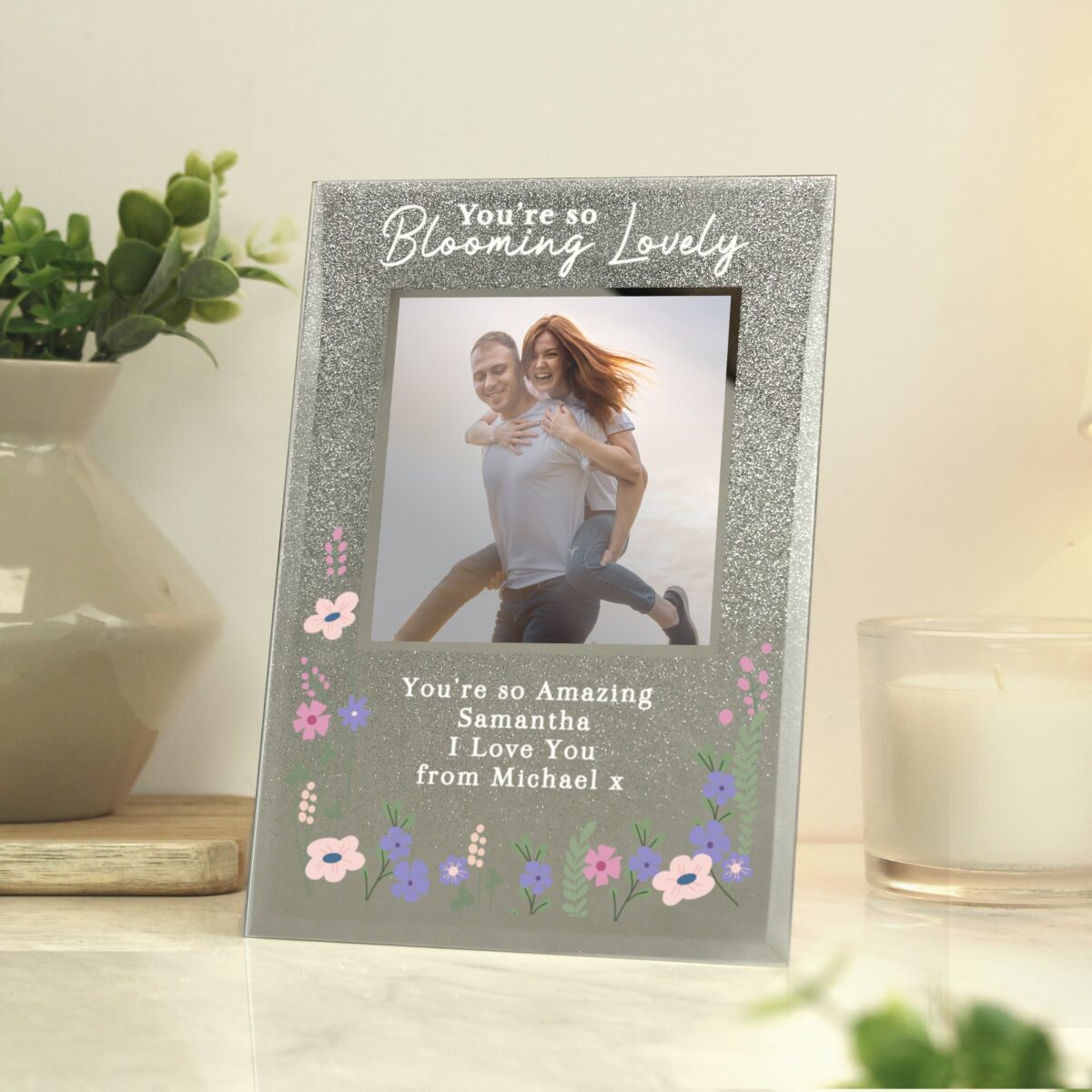 Personalised Blooming Lovely 6x4 Glitter Photo Frame: 2 - Photo Frames By Gift Moments