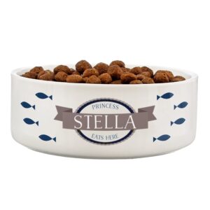 Personalised Blue Fish 14cm Medium White Pet Bowl: 2 - Pet Products By Gift Moments