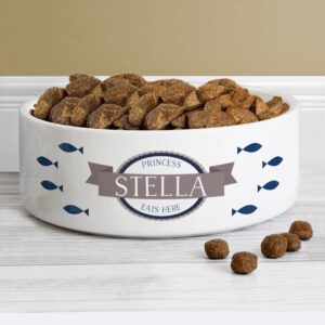 Personalised Blue Fish 14cm Medium White Pet Bowl: 1 - Pet Products By Gift Moments