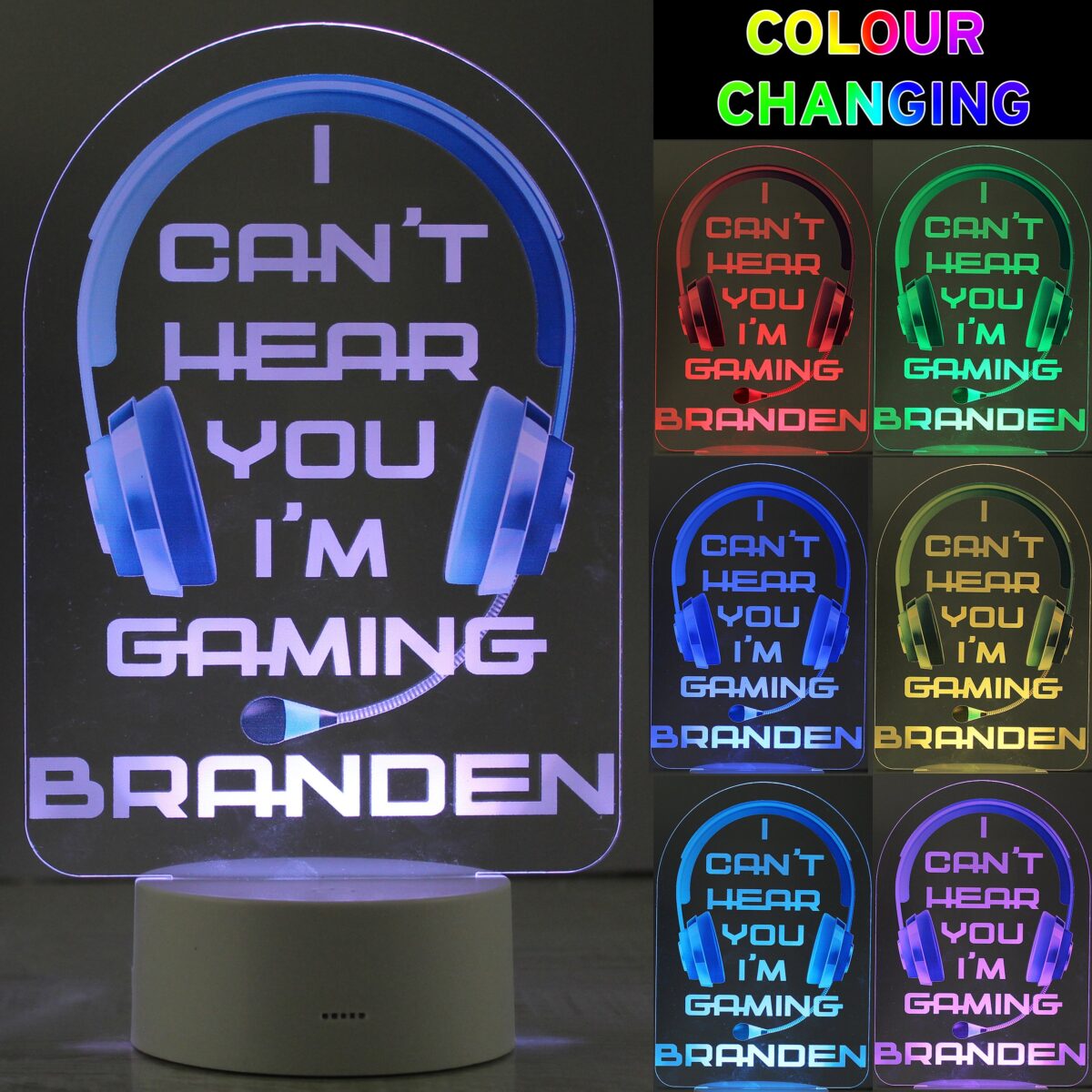 Personalised Blue Gaming LED Colour Changing Night Light: 3 - LED Lighting By Gift Moments