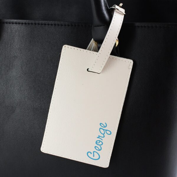 Personalised Blue Name Cream Luggage Tag: 1 - Luggage Tags By Gift Moments