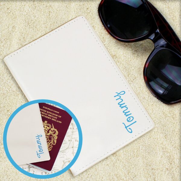 Personalised Blue Name Cream Passport Holder: 1 - Passport Holders By Gift Moments
