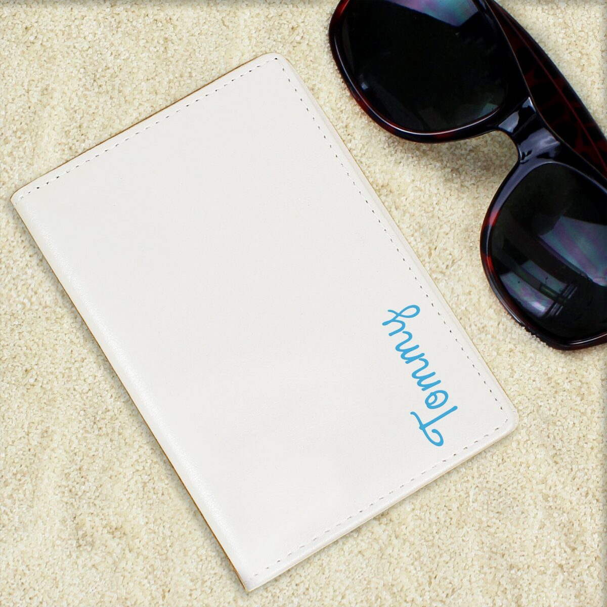 Personalised Blue Name Cream Passport Holder: 3 - Passport Holders By Gift Moments