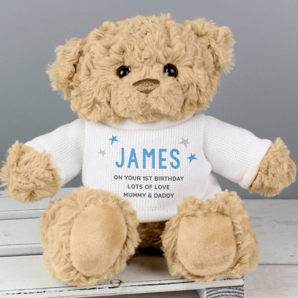 Personalised Blue Name & Message Teddy Bear: 1 - Teddy Bears & Soft Toys By Gift Moments