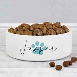 Personalised Blue Paw Print Name 14cm Medium Pet Bowl: 1 - Pet Products By Gift Moments