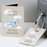 Personalised Blue Plane Passport Holder & Luggage Tag Set: 1 - Passport Holders By Gift Moments
