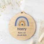 Personalised Blue Rainbow Round Wooden Decoration: 1 - Decorations By Gift Moments