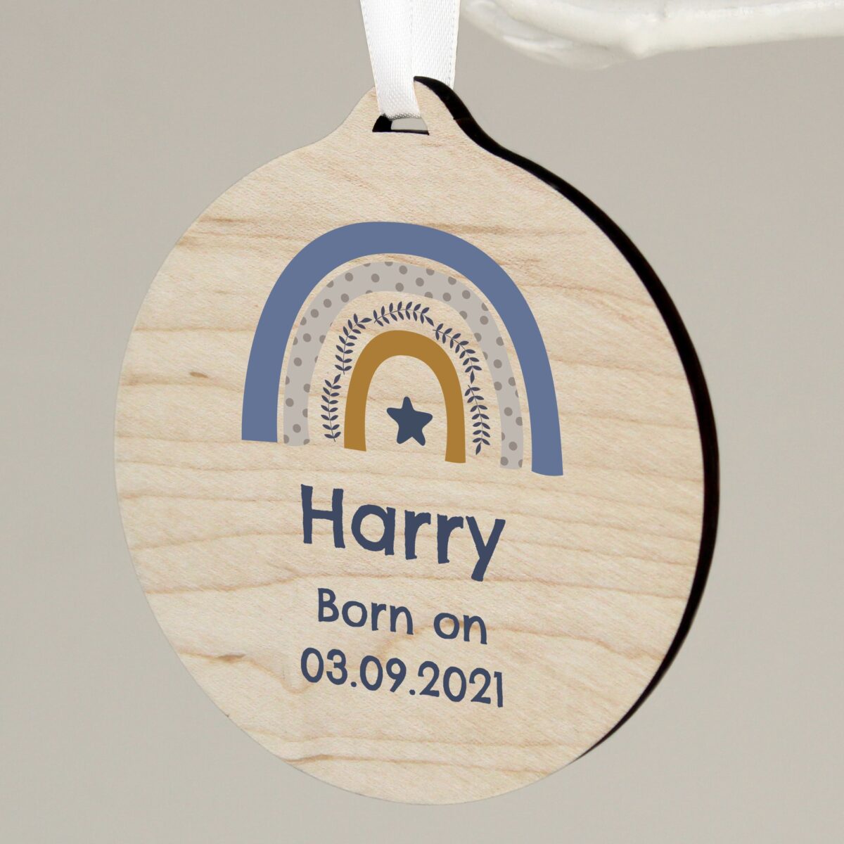 Personalised Blue Rainbow Round Wooden Decoration: 3 - Decorations By Gift Moments