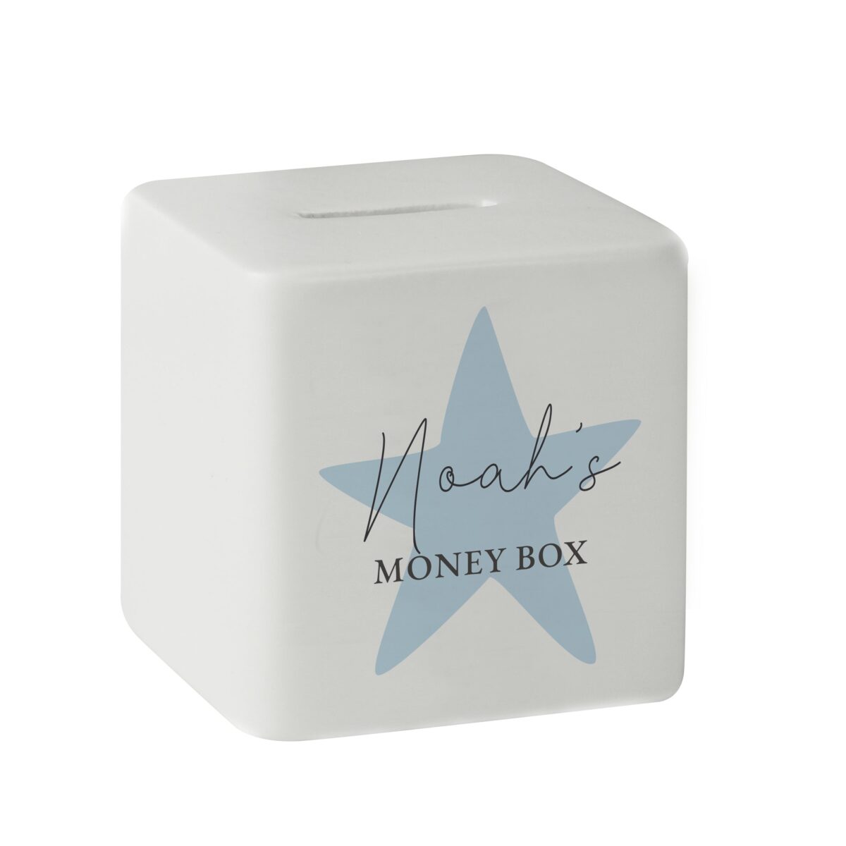 Personalised Blue Star Ceramic Square Money Box: 5 - Money Boxes By Gift Moments