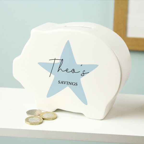 Personalised Blue Star Piggy Bank: 2 - Money Boxes By Gift Moments