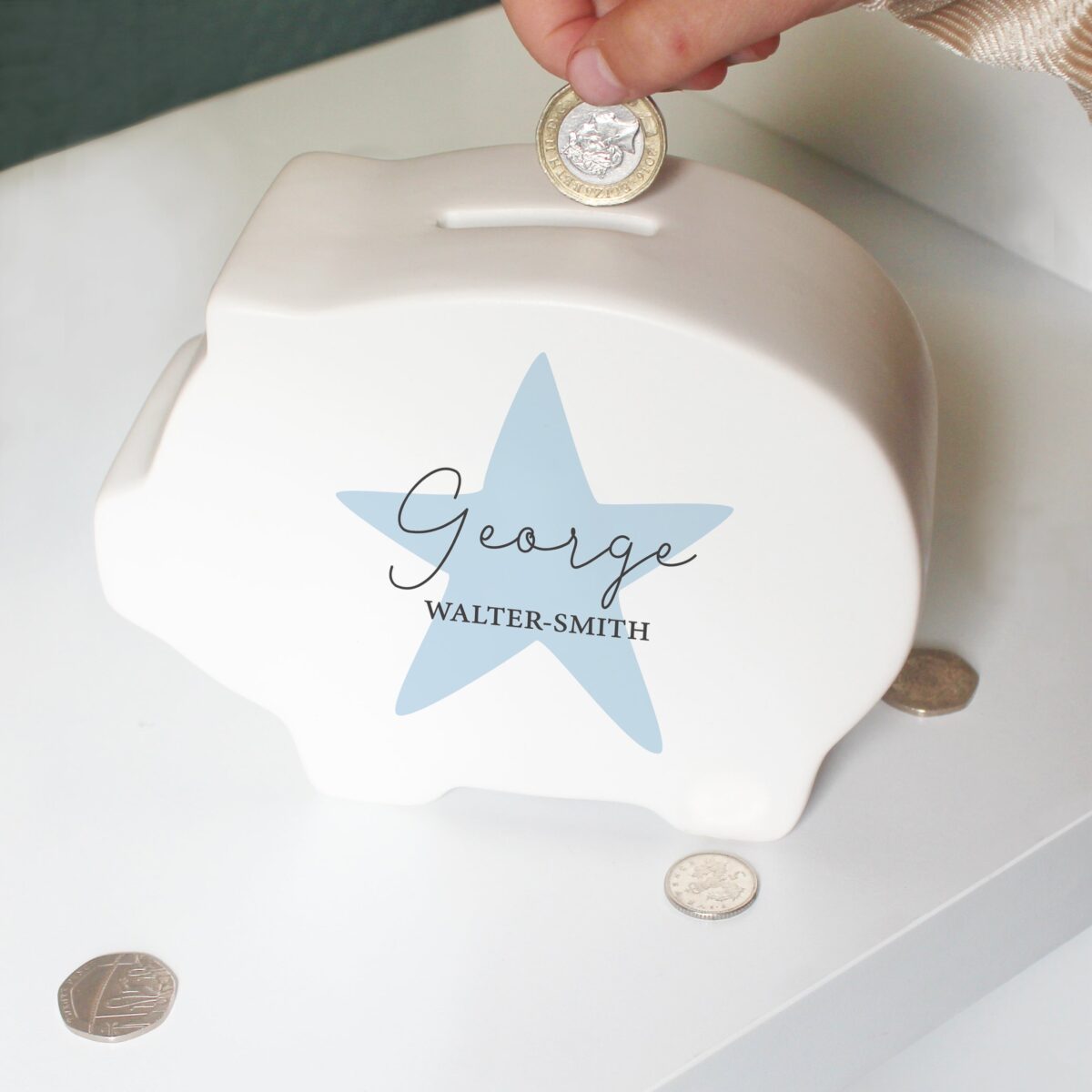 Personalised Blue Star Piggy Bank: 3 - Money Boxes By Gift Moments